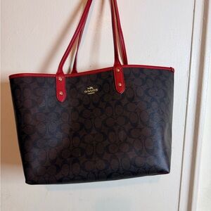 Coach reversible Signature Brown and Red Tote